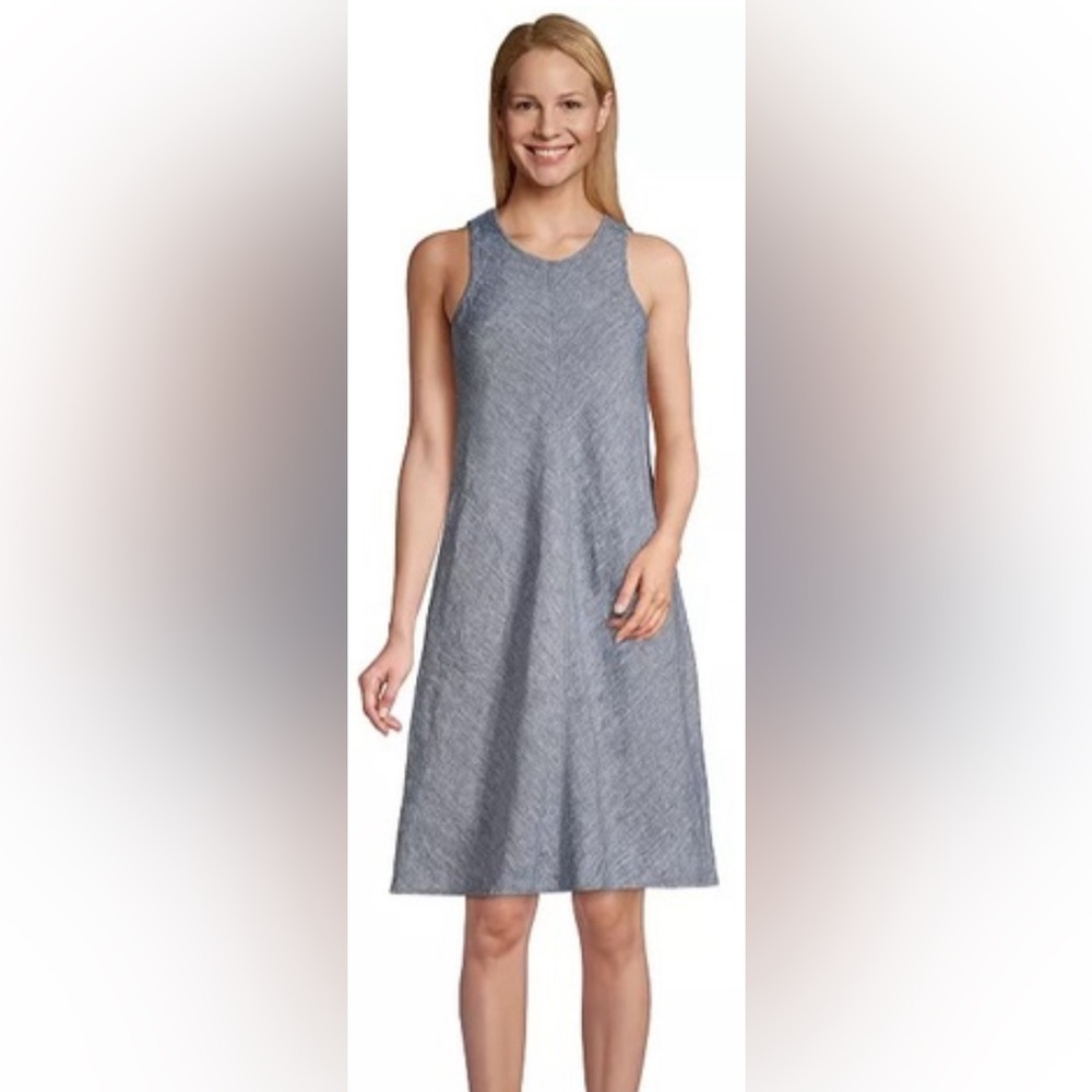 LANDS END CHAMBRAY LINEN SWING DRESS Sz. XL. CASUAL, SKIMS BODY, FLATTERING.